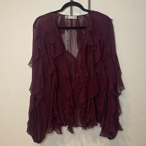 Zara Deep Burgundy Ruffle Blouse